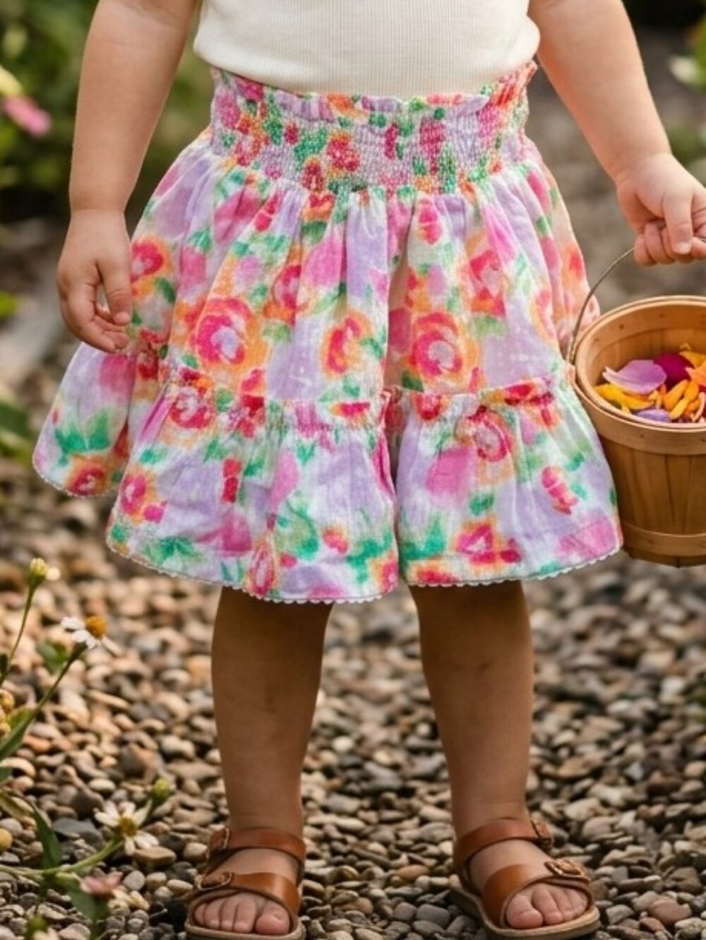 🌸 Floral Ruffle Tiered Skirt 18-24M | Smocked Cotton Swiss Dot